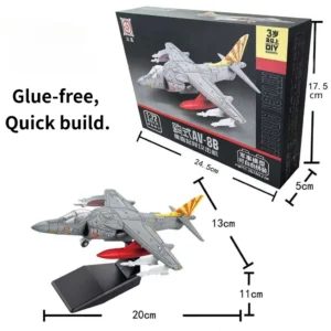 DIY 1/72 AV-8B Harrier II Aircraft Model Kit Assembly W/ Stand, Gift for Kids